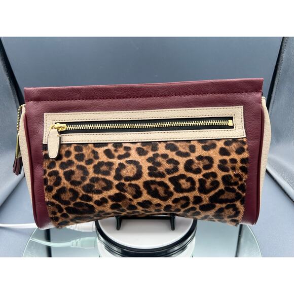 COACH Leopard Print Calf Hair with Burgundy Leather Clutch Vintage - Picture 1 of 16